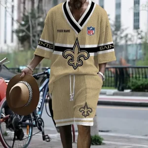 New Orleans Saints Summer New Men's 2 Piece Set Short Sleeve V-neck Casual SPTMTPSVNC007
