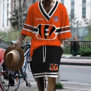 Cincinnati Bengals Summer New Men's 2 Piece Set Short Sleeve V-neck Casual SPTMTPSVNC016