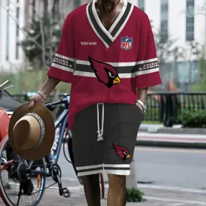 Arizona Cardinals Summer New Men's 2 Piece Set Short Sleeve V-neck Casual SPTMTPSVNC018