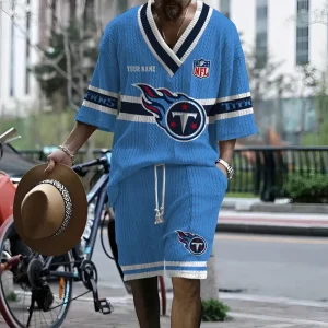 Tennessee Titans Summer New Men's 2 Piece Set Short Sleeve V-neck Casual SPTMTPSVNC024