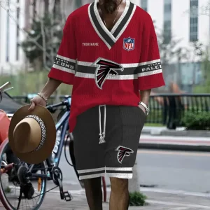Atlanta Falcons Summer New Men's 2 Piece Set Short Sleeve V-neck Casual SPTMTPSVNC030