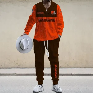 Cleveland Browns Men's Long Sleeve Sports Suit V-neck Casual SPTMLSSVNC008