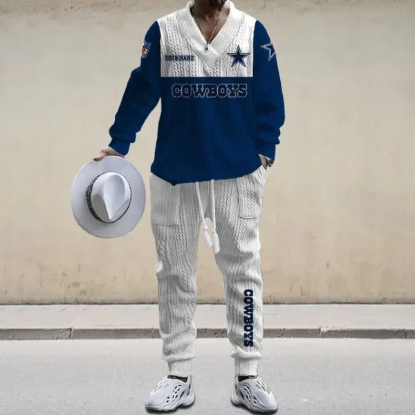 Dallas Cowboys Men's Long Sleeve Sports Suit V-neck Casual SPTMLSSVNC009
