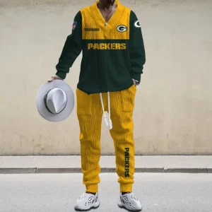 Green Bay Packers Men's Long Sleeve Sports Suit V-neck Casual SPTMLSSVNC012