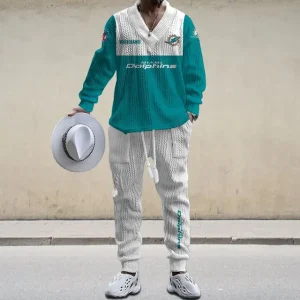 Miami Dolphins Men's Long Sleeve Sports Suit V-neck Casual SPTMLSSVNC019
