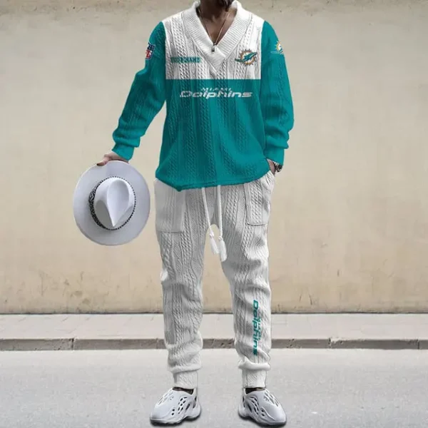 Miami Dolphins Men's Long Sleeve Sports Suit V-neck Casual SPTMLSSVNC019
