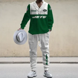 New York Jets Men's Long Sleeve Sports Suit V-neck Casual SPTMLSSVNC024
