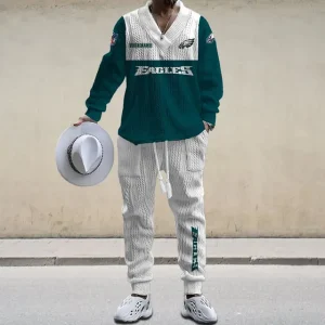 Philadelphia Eagles Men's Long Sleeve Sports Suit V-neck Casual SPTMLSSVNC026