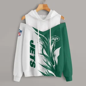 New York Jets Chic Off Shoulder Casual Hoodie S9CSH153