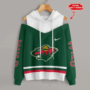 Minnesota Wild Chic Off Shoulder Casual Hoodie S9CSH203