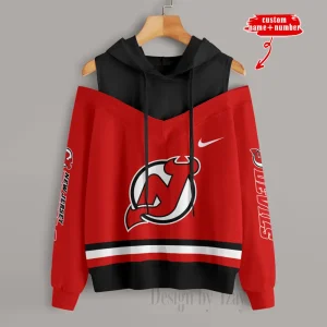New Jersey Devils Chic Off Shoulder Casual Hoodie S9CSH207