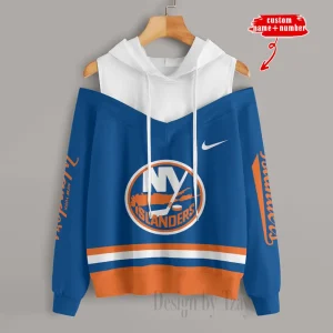 New York Islanders Chic Off Shoulder Casual Hoodie S9CSH208