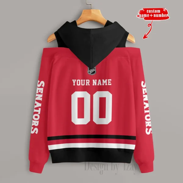 Ottawa Senators Chic Off Shoulder Casual Hoodie S9CSH210 - Image 2