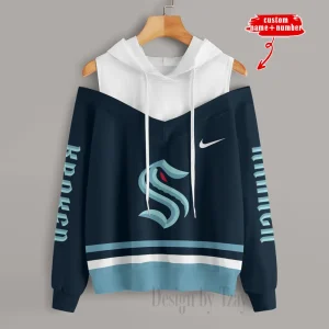 Seattle Kraken Chic Off Shoulder Casual Hoodie S9CSH214