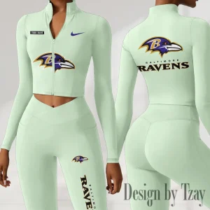 Baltimore Ravens Women Activewear Set 2 Piece Crop Jacket and High Waist Leggings SPTZSTW265