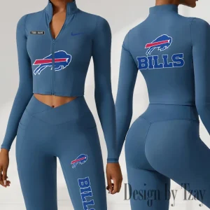 Buffalo Bills Women Activewear Set 2 Piece Crop Jacket and High Waist Leggings SPTZSTW266