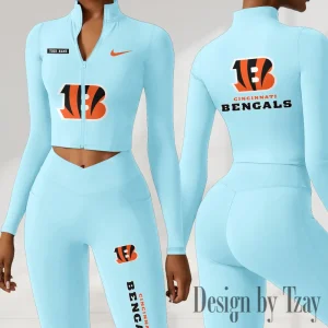 Cincinnati Bengals Women Activewear Set 2 Piece Crop Jacket and High Waist Leggings SPTZSTW269