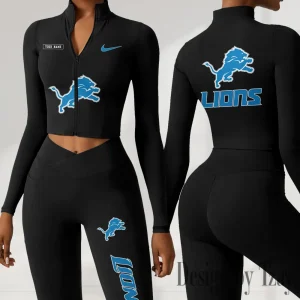 Detroit Lions Women Activewear Set 2 Piece Crop Jacket and High Waist Leggings SPTZSTW273