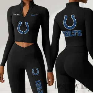 Indianapolis Colts Women Activewear Set 2 Piece Crop Jacket and High Waist Leggings SPTZSTW276