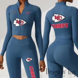 Kansas City Chiefs Women Activewear Set 2 Piece Crop Jacket and High Waist Leggings SPTZSTW278
