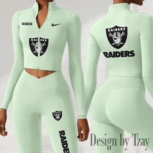 Las Vegas Raiders Women Activewear Set 2 Piece Crop Jacket and High Waist Leggings SPTZSTW279