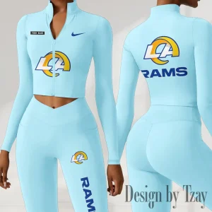 Los Angeles Rams Women Activewear Set 2 Piece Crop Jacket and High Waist Leggings SPTZSTW281