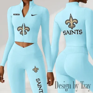 New Orleans Saints Women Activewear Set 2 Piece Crop Jacket and High Waist Leggings SPTZSTW285
