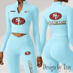 San Francisco 49ers Women Activewear Set 2 Piece Crop Jacket and High Waist Leggings SPTZSTW290
