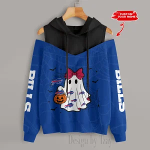 Buffalo Bills Women's Off Shoulder Hoodie Long Sleeve Drawstring S9CSH228