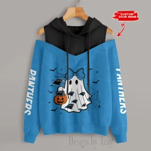 Carolina Panthers Women's Off Shoulder Hoodie Long Sleeve Drawstring S9CSH229