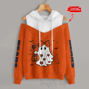 Chicago Bears Women's Off Shoulder Hoodie Long Sleeve Drawstring S9CSH230