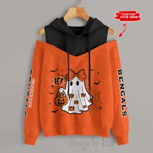 Cincinnati Bengals Women's Off Shoulder Hoodie Long Sleeve Drawstring S9CSH231