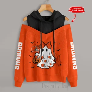 Cleveland Browns Women's Off Shoulder Hoodie Long Sleeve Drawstring S9CSH232