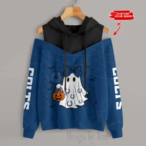 Indianapolis Colts Women's Off Shoulder Hoodie Long Sleeve Drawstring S9CSH238