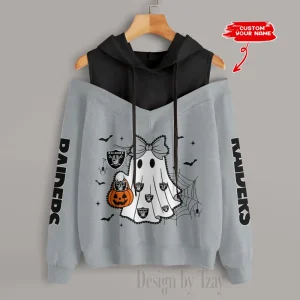 Las Vegas Raiders Women's Off Shoulder Hoodie Long Sleeve Drawstring S9CSH241