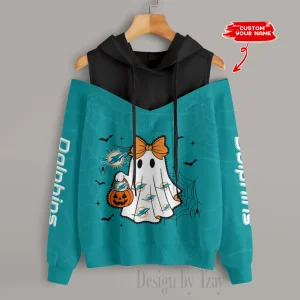Miami Dolphins Women's Off Shoulder Hoodie Long Sleeve Drawstring S9CSH244