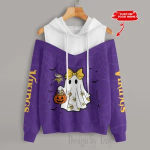 Minnesota Vikings Women's Off Shoulder Hoodie Long Sleeve Drawstring S9CSH245