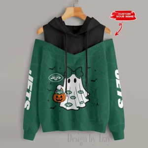 New York Jets Women's Off Shoulder Hoodie Long Sleeve Drawstring S9CSH249