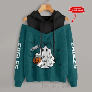Philadelphia Eagles Women's Off Shoulder Hoodie Long Sleeve Drawstring S9CSH250