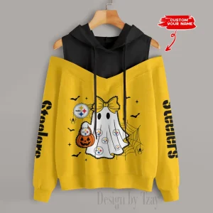 Pittsburgh Steelers Women's Off Shoulder Hoodie Long Sleeve Drawstring S9CSH251