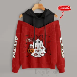 San Francisco 49ers Women's Off Shoulder Hoodie Long Sleeve Drawstring S9CSH252
