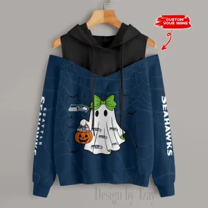 Seattle Seahawks Women's Off Shoulder Hoodie Long Sleeve Drawstring S9CSH253