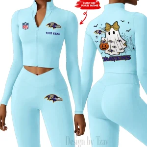 Baltimore Ravens Women Activewear Set 2 Piece Crop Jacket and High Waist Leggings SPTZSTW297