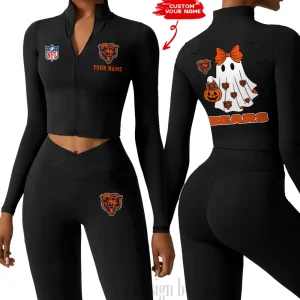 Chicago Bears Women Activewear Set 2 Piece Crop Jacket and High Waist Leggings SPTZSTW300