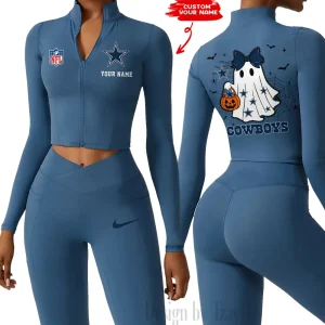 Dallas Cowboys Women Activewear Set 2 Piece Crop Jacket and High Waist Leggings SPTZSTW303