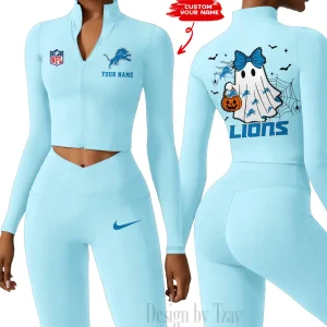 Detroit Lions Women Activewear Set 2 Piece Crop Jacket and High Waist Leggings SPTZSTW305