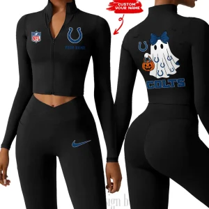 Indianapolis Colts Women Activewear Set 2 Piece Crop Jacket and High Waist Leggings SPTZSTW308