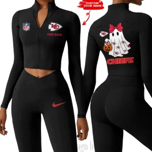 Kansas City Chiefs Women Activewear Set 2 Piece Crop Jacket and High Waist Leggings SPTZSTW310