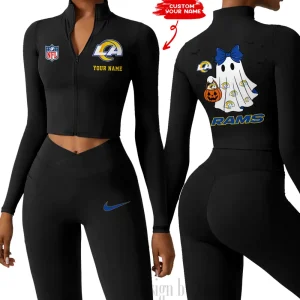Los Angeles Rams Women Activewear Set 2 Piece Crop Jacket and High Waist Leggings SPTZSTW313