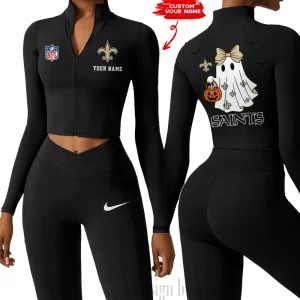New Orleans Saints Women Activewear Set 2 Piece Crop Jacket and High Waist Leggings SPTZSTW317